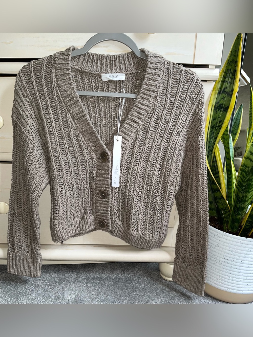 NWT One Grey Day Taupe Cardigan XS